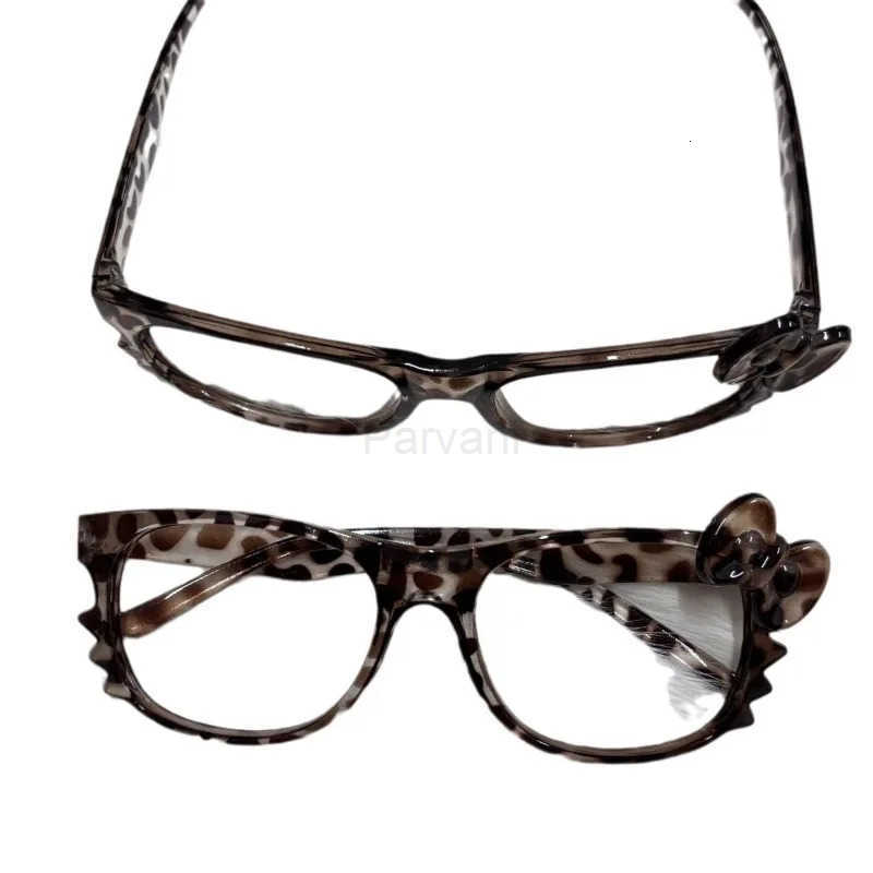 Sanrio Vintage Leopard Print Hollow-Out Cat-Ear Hello Kitty Glasses Frame Cute Pure Desire Style Fashion Eyewear Photo Props H251211