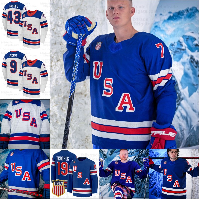 Team USA 2026 Winter Olympices Hockey Jersey J.T. Miller Matthew Tkachuk Jason Robertson Larkins Tage Thompson Cole Caufield Jack Eichel Clayton Keller Men