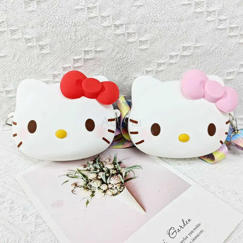 Sanrio Kawaii Hello Kitty Silicone Shoulder Bag Cartoon Storage Bags Portable Satchel Fashion Purse Coin Pouch Christmas Gifts For Girl H251211
