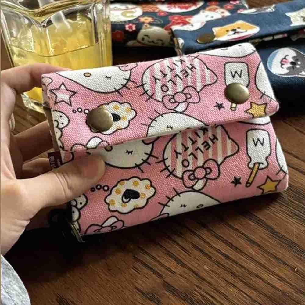 Sanrio Hellokitty Cartoon Tri-fold Canvas Wallet Kawaii Anime Card Holder Purse Photo Album Pendant Keychain Card Cilp Pack Gift H251211