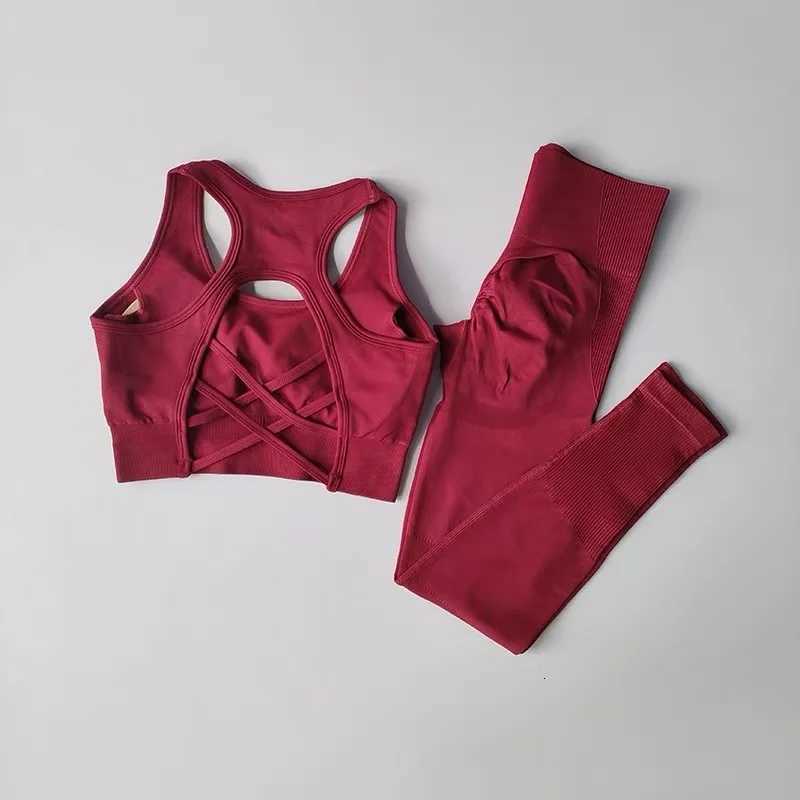 2PCS Sports Bra Womens Set Professional Fitness Tank Top Bra Shockproof Running Leggings Yoga Suit Beautiful Back Bra ClothingT251211