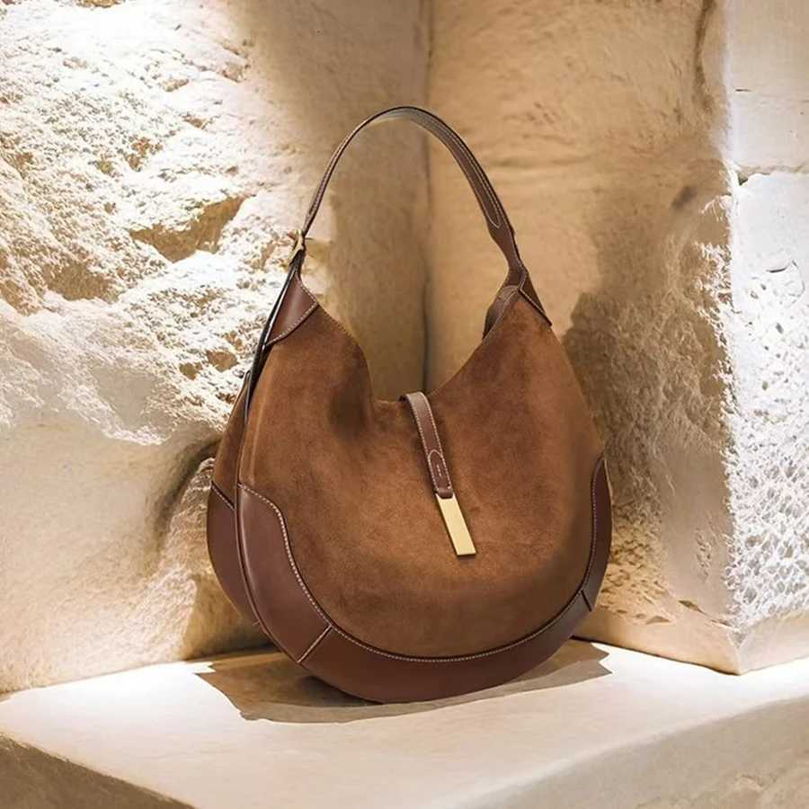 Wens underarm bag suede splicing pu leather design dumpling bag Tote bag Fi brown/black shoder crescent handbags bolsa Y251211
