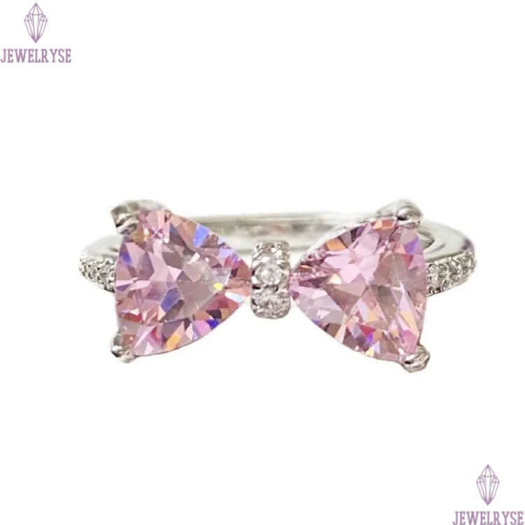 2024 Spring Summer Cute Pink Bow Butterfly Rings for Women Girls Sweet Bowknot Charm Crystal CZ Zircon Diamond Luxury Designer Chinese Nail Finger Rin