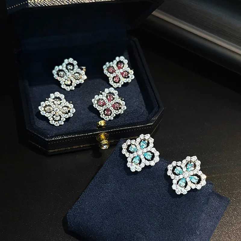 Exquisite Diamonds Loop Lucky 4 Leaves Flowers Pendant Necklaces for Woman Choker Silver 925 Gifts Chic Jewelry Chain H M251211