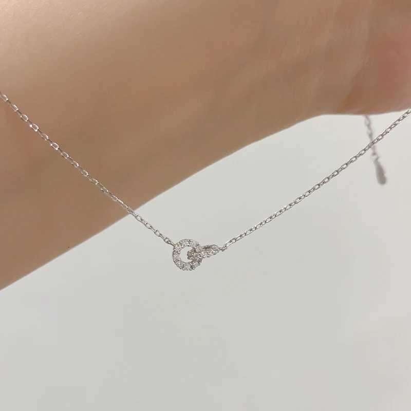 S925 Silver Round Choker Shiny AAA Zircon For Women Fashion Chain Minimalist Dainty Double Circle Pendant Necklace Girl Jewelry M251211