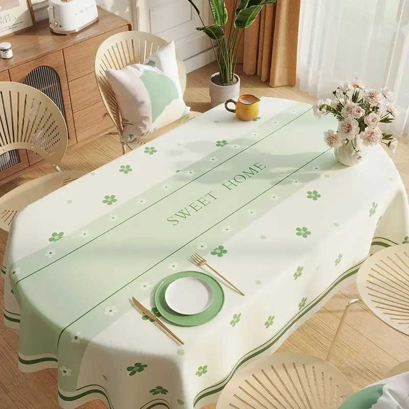 Oval Rectangular Universal Table Waterproof Tablecloth Green Oil Proof Pvc Table Cover Dining Table Cover Coffee Shop Decor H251211