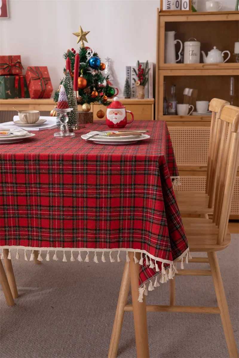 Christmas Plaid Tablecloth Table Runner Napkin Festive Wedding Xmas Party Dinner Washable Reusable Tablecloth Desktop Decoration H251211