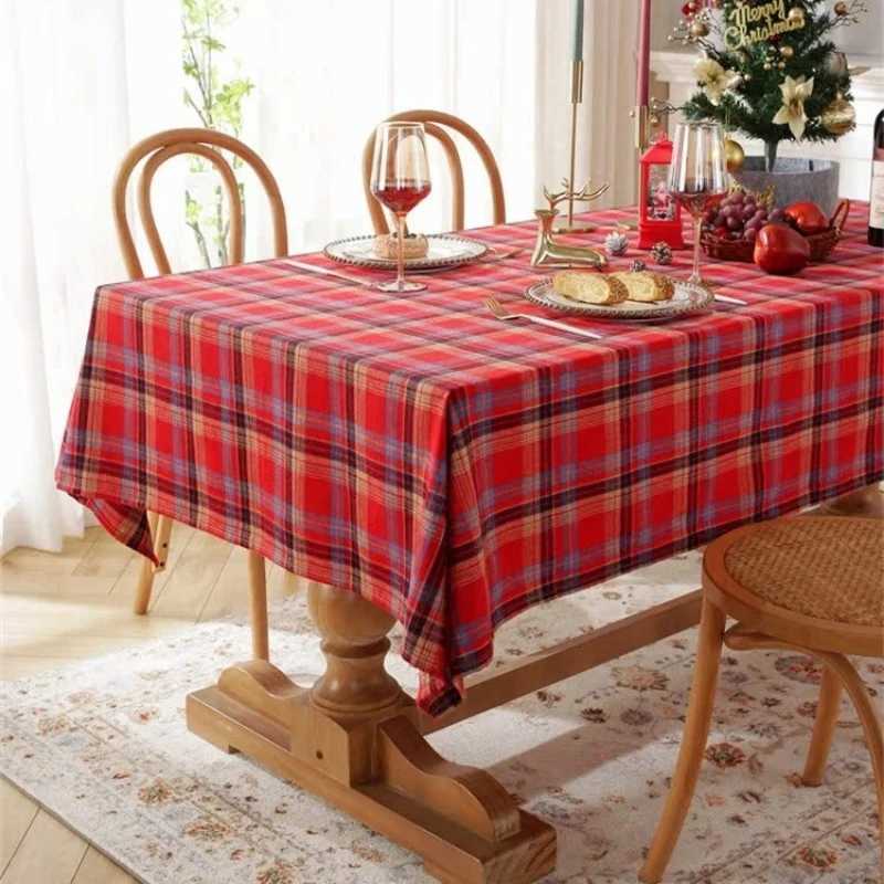 1pc Vintage Christmas Plaid Tablecloth Rectangular with Tassels for Dining/Tea Table Holiday Party Decor H251211