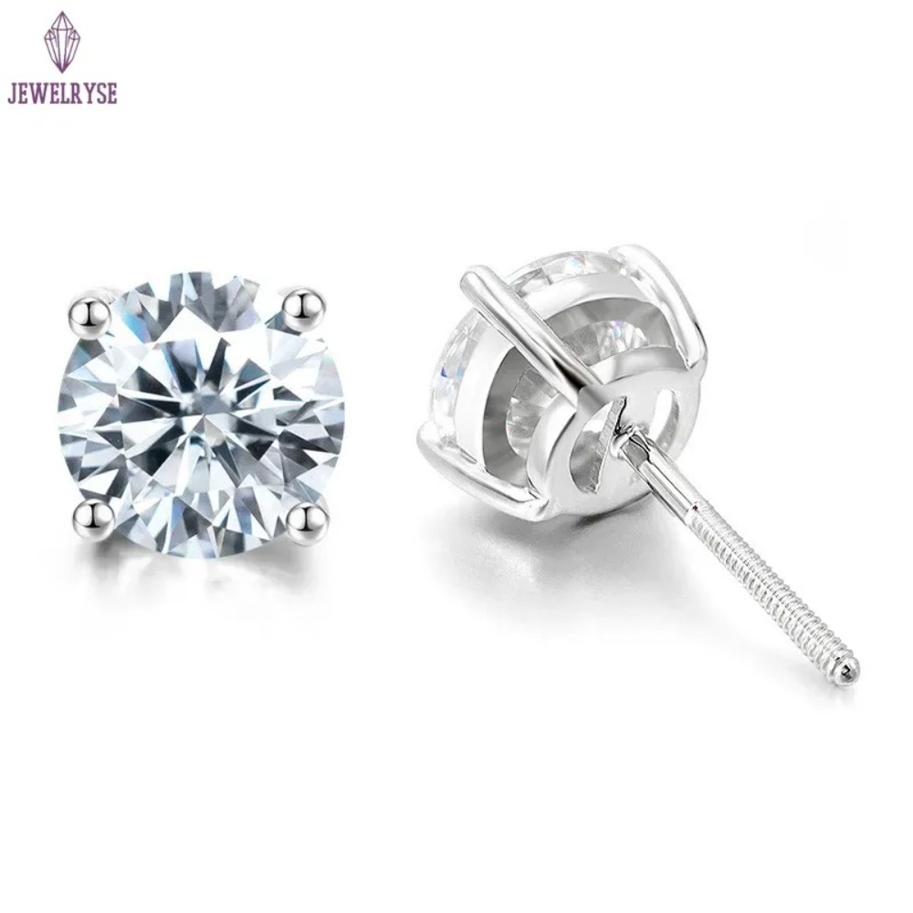 Pass Diamond Tester Vvs1 D Color Moissanite Earrings Designer For Women Solid 925 Sterling Silver 4 Prong Stud Earrings Gold Plated Screw Back Mens Je