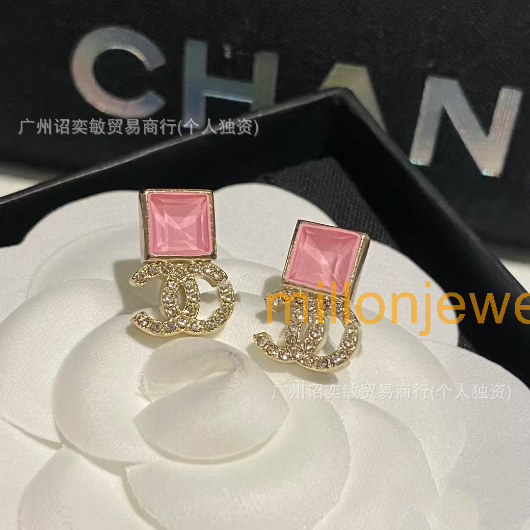 jewlery designer for women ccity Double C Square Purple Diamond Stud Earrings for Women Sweet and Elegant Diamond Stud Earrings