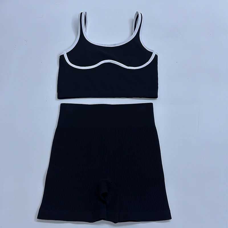 2PCS Sports Set Seamless Women Fitness Outfit Butt-Lifting High-Waisted Ribbed Shorts Running Bra without Pad Elastic Yoga SuitT251211