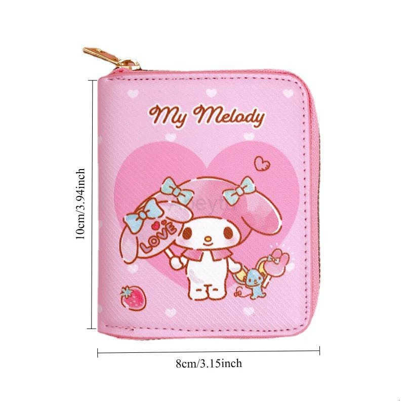 Sanrio Cartoon Hello Kitty Kuromi Compact Wallet - Stylish Zippered Coin Purse with Key Card Holder Durable Faux Leather H251211