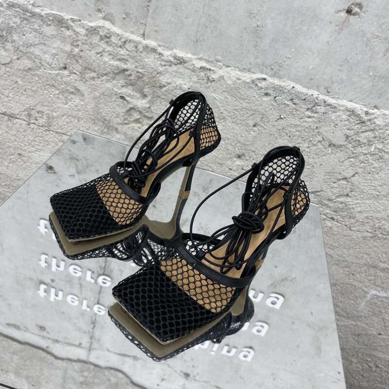 Women's Retro Square-Toe High-Heeled Breathable Mesh PU Cover Upper, Sturdy EVA Insole Cushioned Insole, Arch Support Non-Slip Rubber Sole Vibran