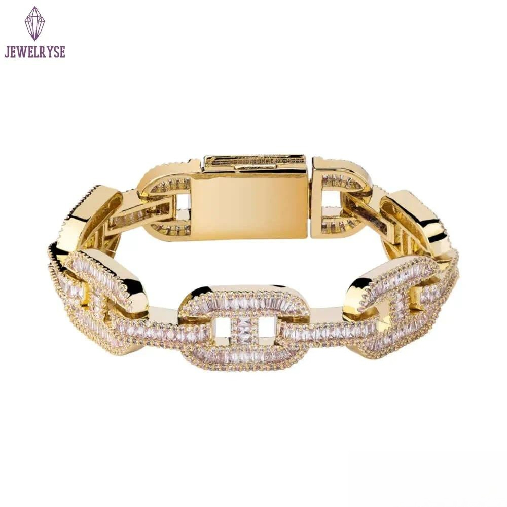 14mm Big Box Clasp Cuban Link Bracelet Tennis Gold Sier Plated Iced Out Baguette Zircon Men Hip hop Jewelry