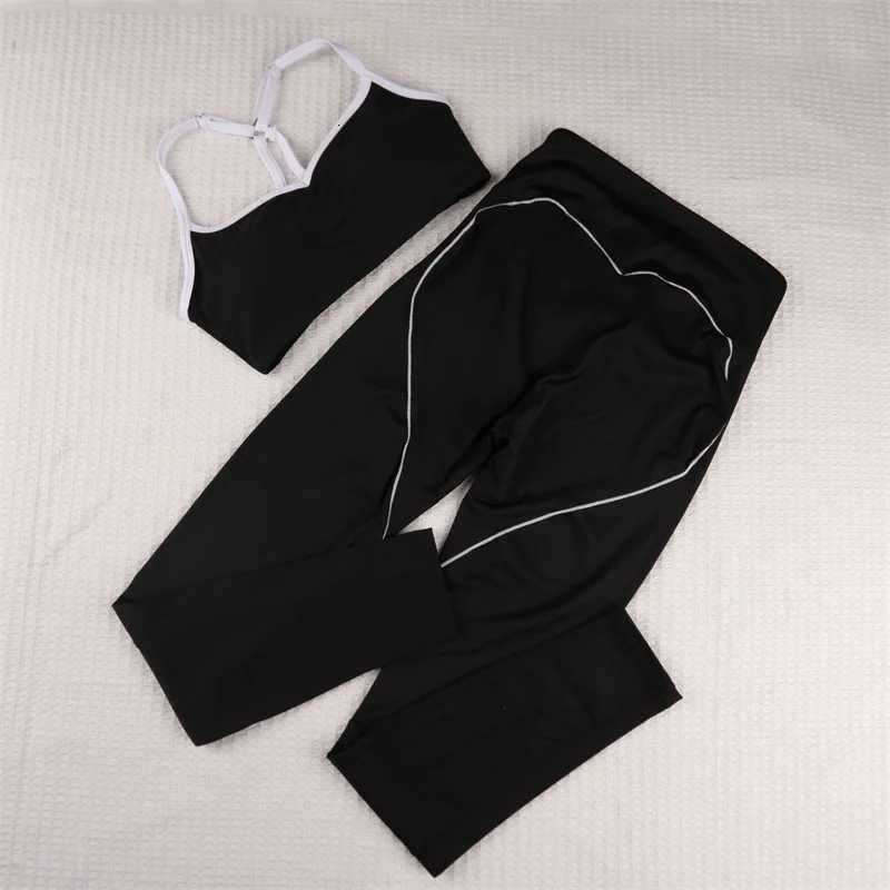 SVEIC Sports Bra Set Yoga Contrasting Color Fitness Suits High Waisted Leggings Workout Sportswear Running Training Gym ClothingT251211