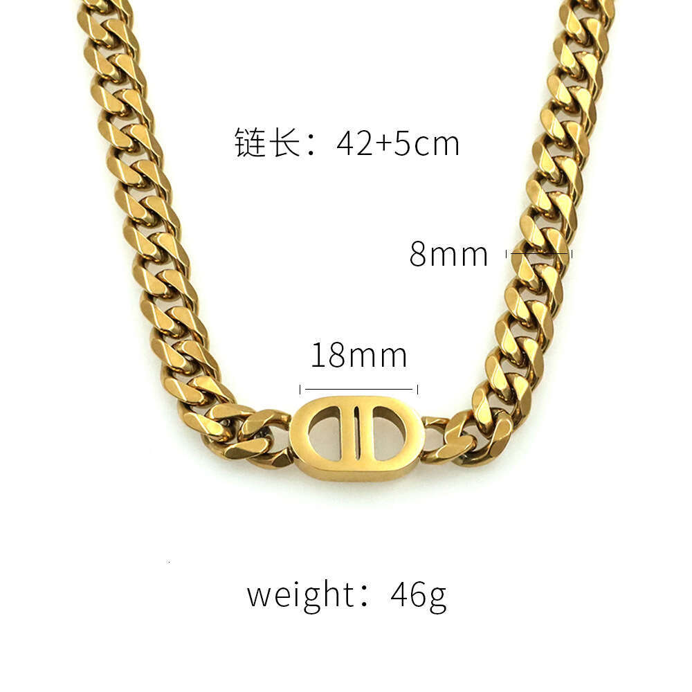 Luxury Brand Designer Jewelry Ins Style European And American Hip-Hop Trendy Cuban Chain Personality 18K Gold Double D Titanium Steel Necklace Wh