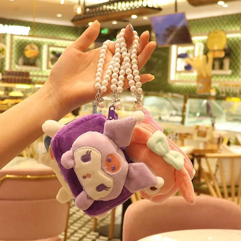 Sanrio Kuromi Plush Keychain Wallet Melody Cinnamoroll Plushies Coin Purse Earphone Organizer Bag Pendant Key Ring Girls Gifts H2512111