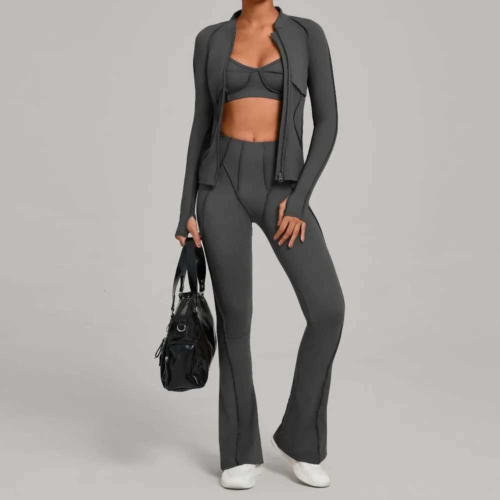 Zipper Coatbraspants Gym Casual Yoga Set for Women Outdoor Running Fitness Outfit Autumn Winter Tight Sports Three-Piece SuitsT251211