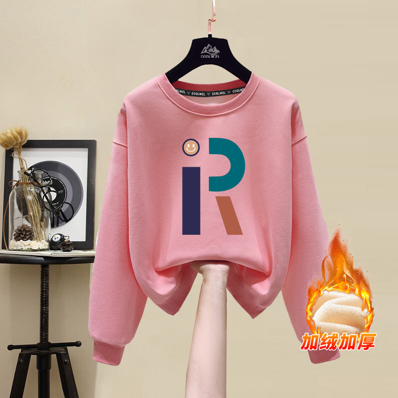 Women's New Arrival Crew Neck Sweatshirt: Korean INS Style, Autumn/Winter, 100% Cotton, Fleece-Lined & Thickened, Loose Casual Plus Size Top