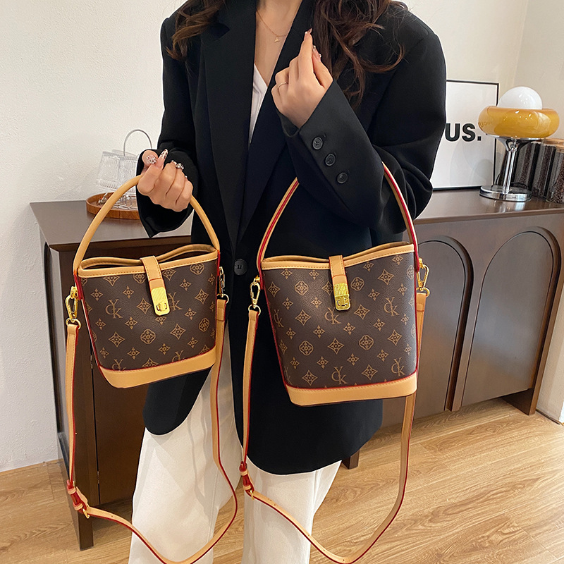 Free Freight Bag Female Simple Senior Sense Old Flower Bucket Bag Temperament Fashion Shoulder Cross-Body Bag Female Bag