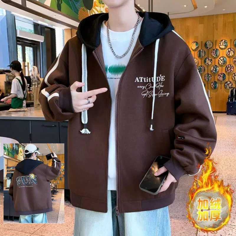 Men's Plus Size Loose Baseball Jacket: Trendy, Stylish, Fleece-Lined, Warm Autumn/Winter Casual Outerwear/Top