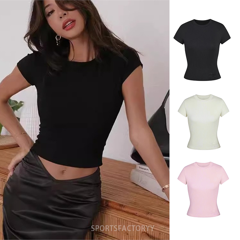 Skims Kim Kardashian Top T Shirt Short Sleeve Stretch Slim Kylie Same Style Ribbed Cotton Crew Neck Base Shirt skims set