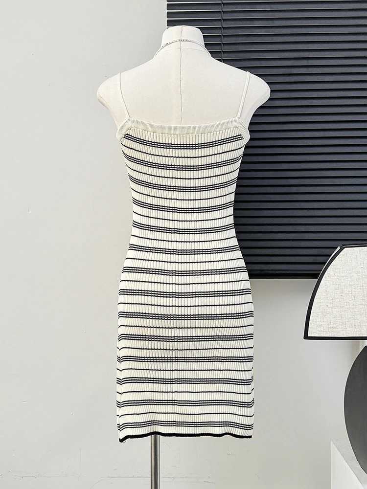 Striped Rib-knit Cami Dress Women Bodycon Spaghetti Strap Sweater Dress Summer Skinny Teen Y2K Outfit M260311