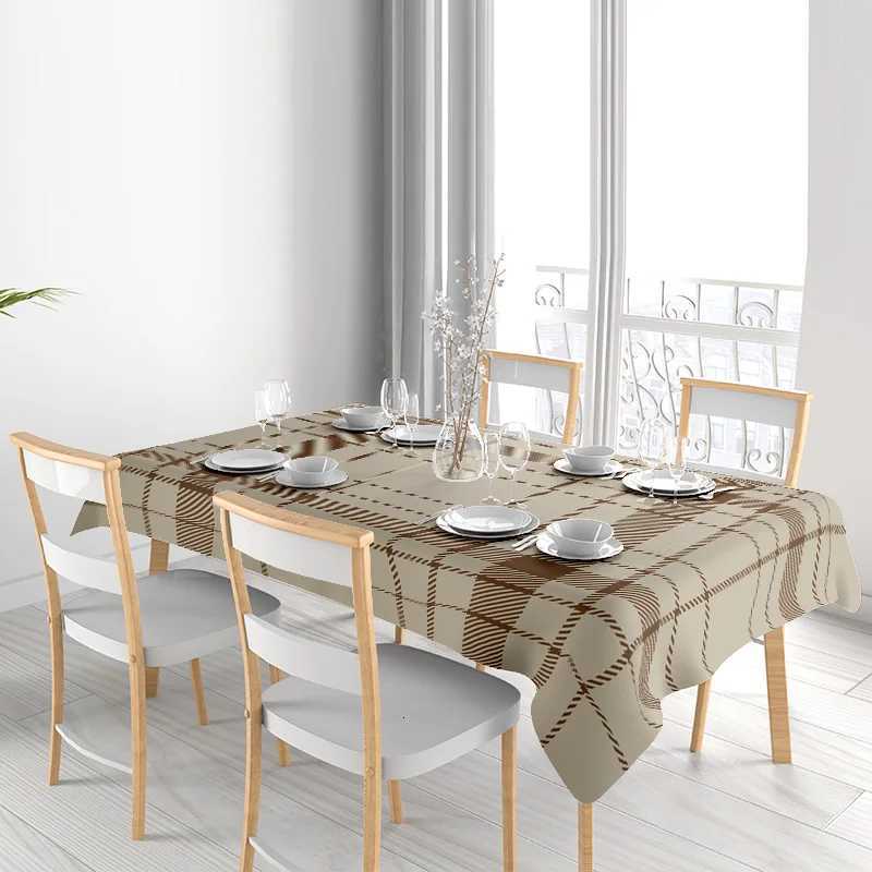 Modern checkered dining tablecloth set for home decor with elegant plaid design beige kitchen table cloth on H251211
