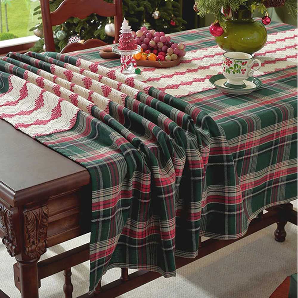 Vintage Green Checkered Tablecloth Christmas Plaid Slip Resistant Washable American Dining Cover Cross Border Deco Table Cover H251211