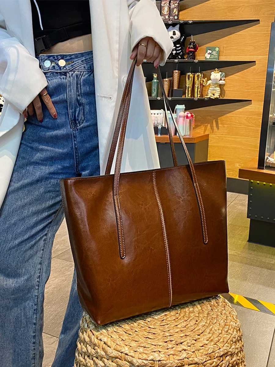 Luxury Wen Leather Tote Bag Top Layer Cowhide Large Capacity Fiable Handbag Brand Designer Shoder Bag 2025 New Handbag Y251211
