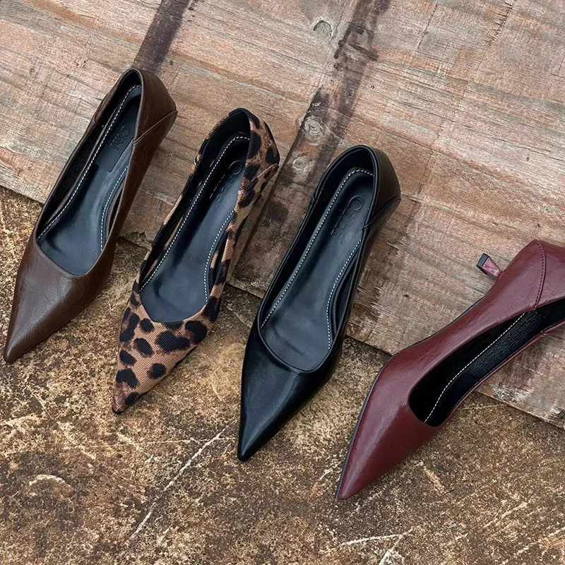 Spring Vintage Women Leopard Pumps Shoes Fashion Pointed Toe Slip On Shoes Concise Office Lady Shoes woman 251209 - view 3