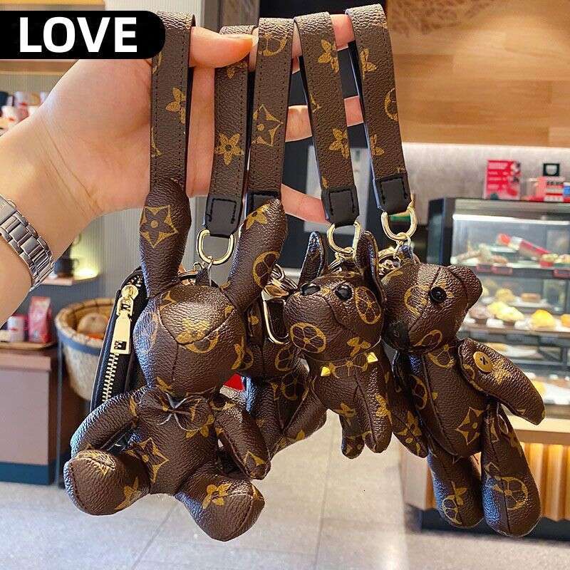 Classic Trendy Rabbit Car Pendant Old Flower Bear Bulldog Bag Keychain Ring Ornament Gift