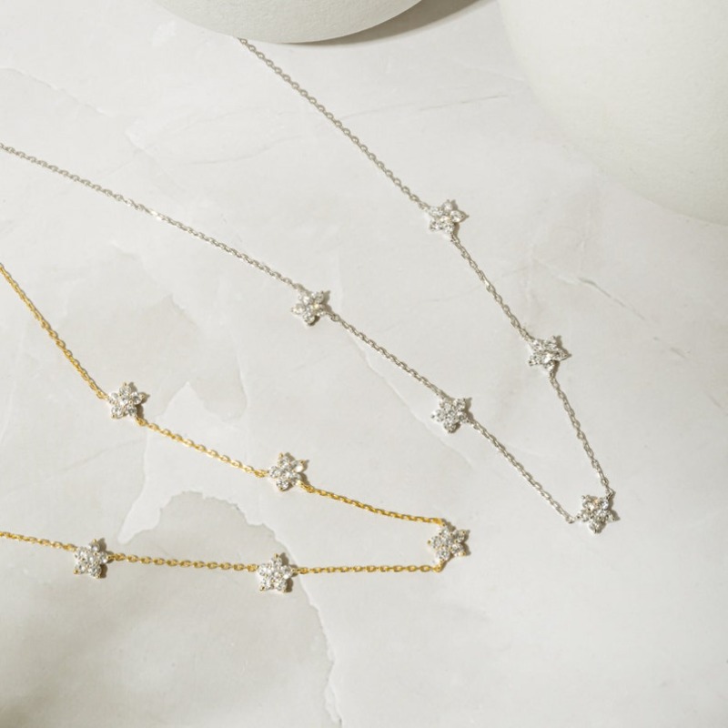 Jewellery Necklace Fine Jewellery Silver Plated Flower Daisy Dainty Layering Cubic Zirconia April Birthstone Minimalist Chain for Daily Wear and Birth