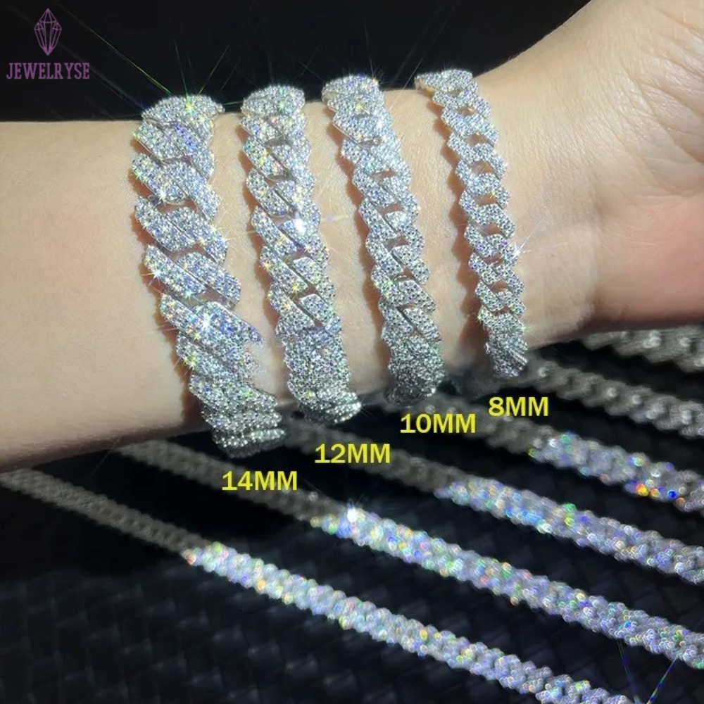 VVS Mossanite 2rows 8mm 10mm 12mm 14mm S Sier Dia Necklace Man Moissanite Hiphop Cuban k Chain