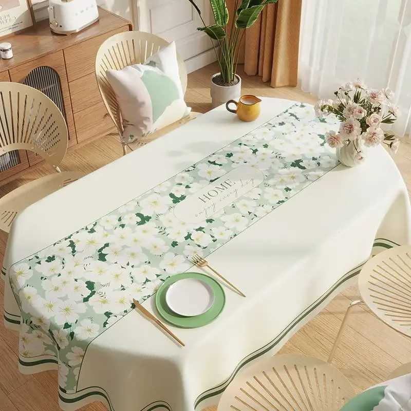 Oval Rectangular Universal Table Waterproof Tablecloth Green Oil Proof Pvc Table Cover Dining Table Cover Coffee Shop Decor H251211