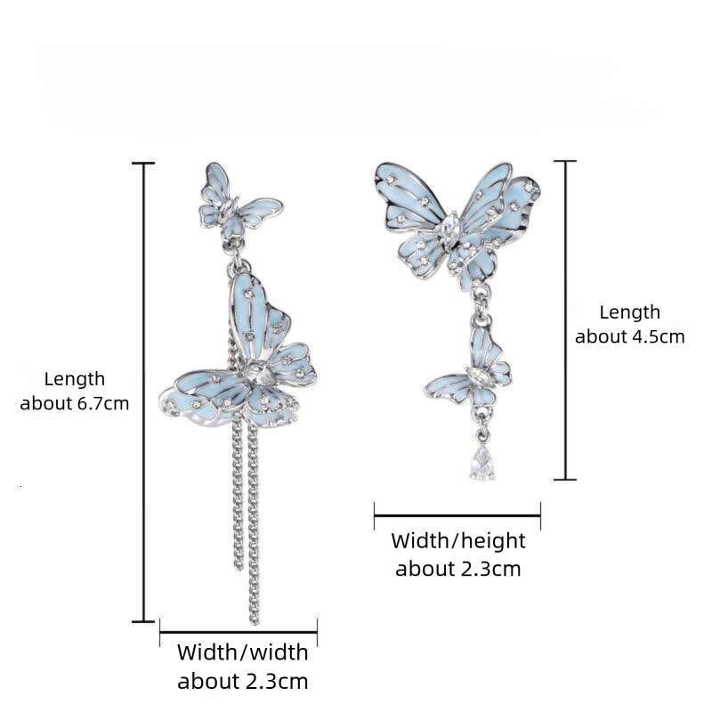 DHcollections Original Design Asymmetric Blue Butterfly for Women, Light Luxury Fashion Sweet Cool Versatile High-end 925 Silver Needle Earrings
