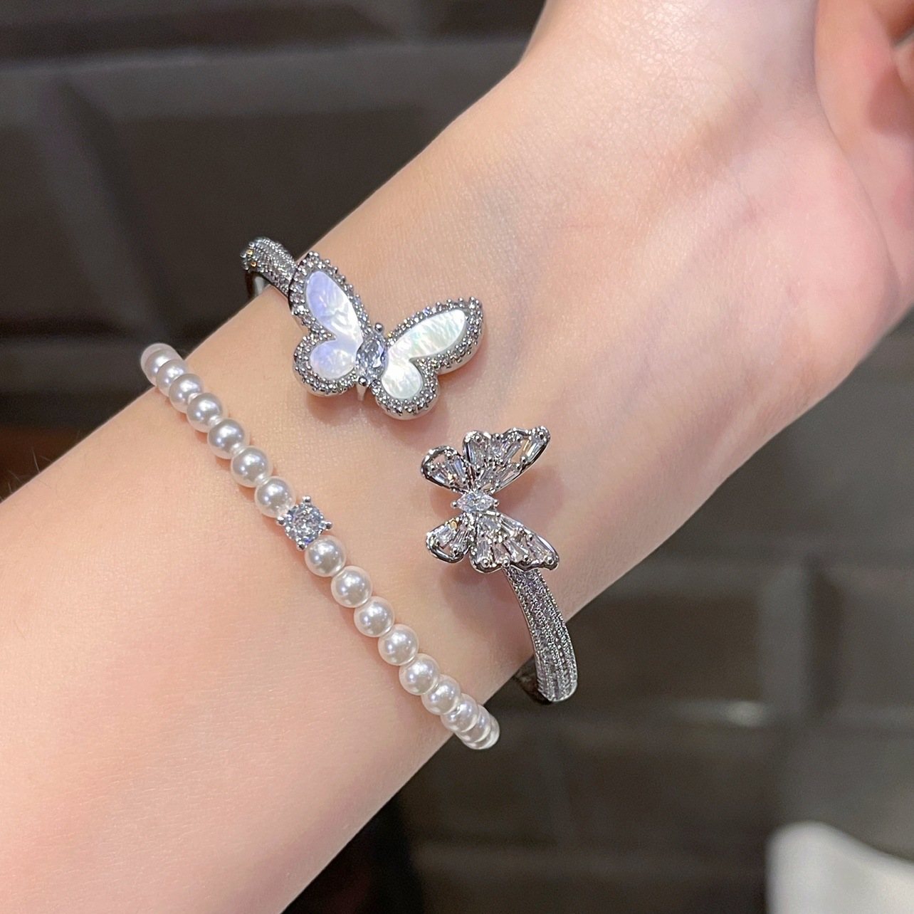 Super Sparkling Zircon Mother-of-Pearl Butterfly Open Ultra Fairy Exquisite Fashionable Bracelet Light Luxury High-End Feel Jewelry for Women - view 8