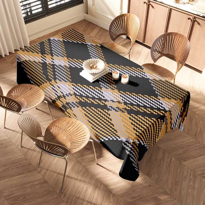 Modern Dining Table Cloth Black Yellow Geometric Pattern Polyester Tablecloth for Home Decoration 60x120 inches Free Shipping H251211
