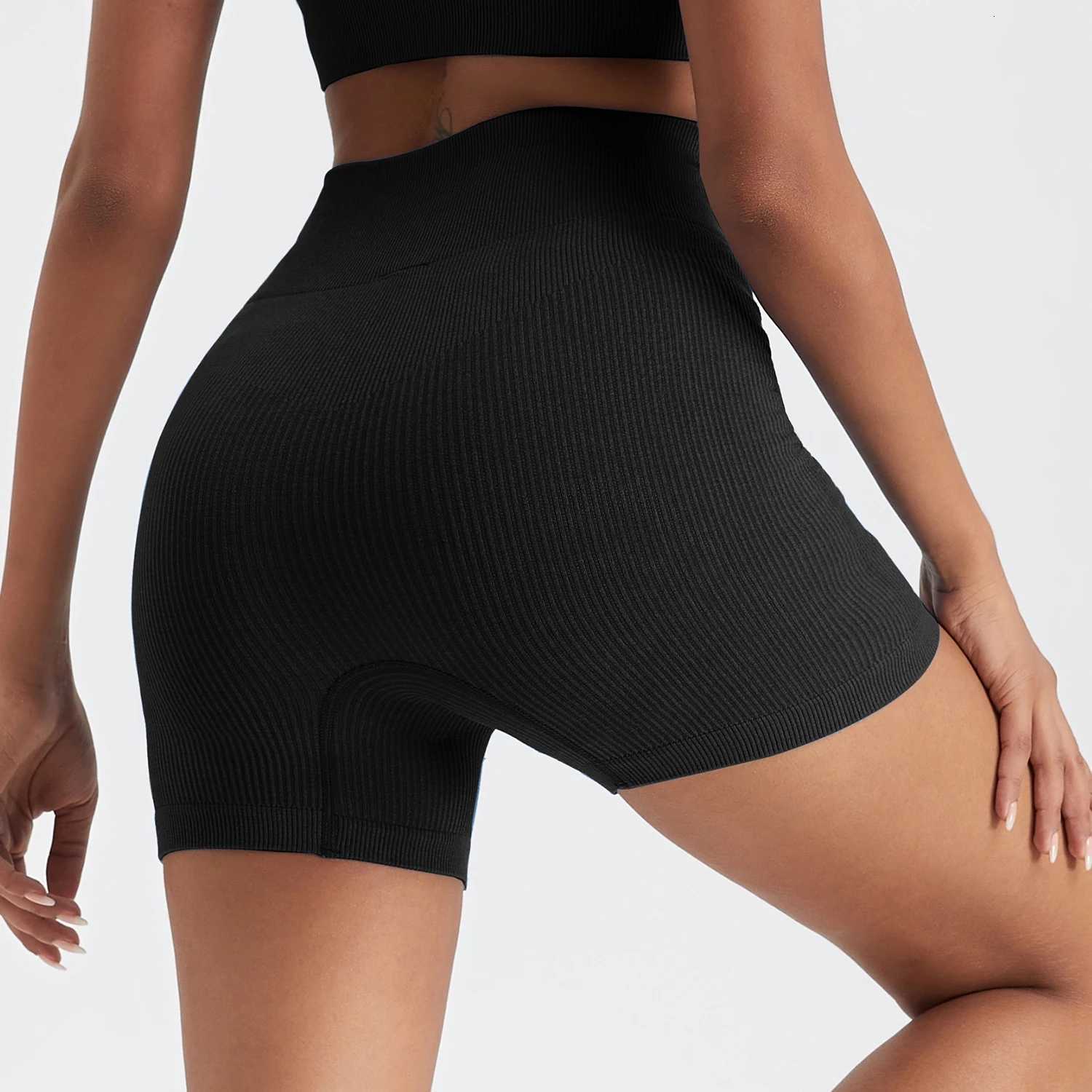 2PCS Sports Set Seamless Women Fitness Outfit Butt-Lifting High-Waisted Ribbed Shorts Running Bra without Pad Elastic Yoga SuitT251211