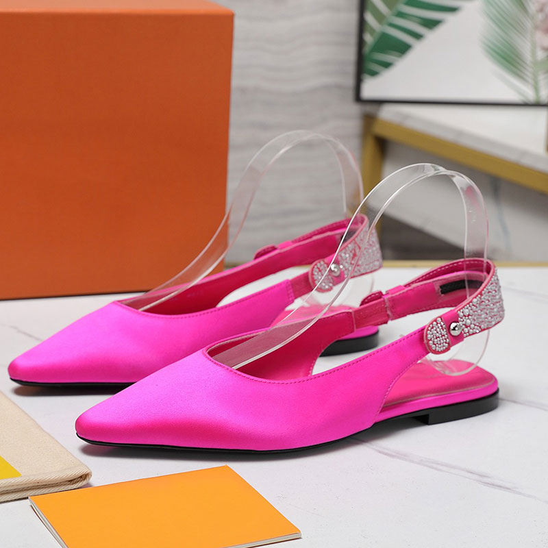 Designer Rose Red Silk Sandals Ladie Sexy Baotou Shoes Womens Crystal Pointy shoes Rear Trip Buckle Sizes 35 42 With Boxs