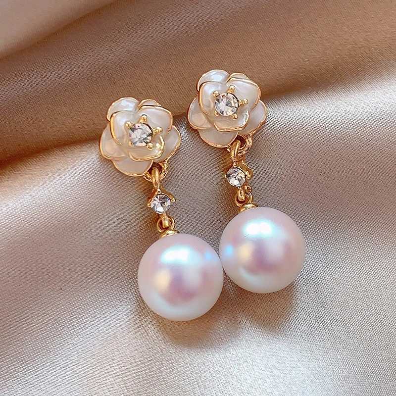 Korean Drip Oil lia wer Crystal Stud Earrings for Wen Elegant Imitation Pearl Pendant Earrings Fashion Party Jewelry Y251210