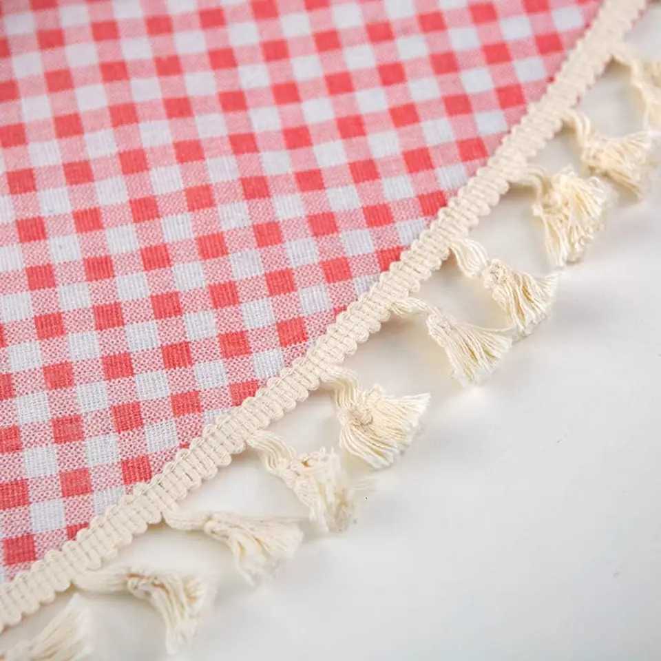 Gingham Red Tablecloth Rectangle Cotton Checkered Gift Table Cloth with Tassel Washable Wrinkle Free Plaid Table Cov H251211