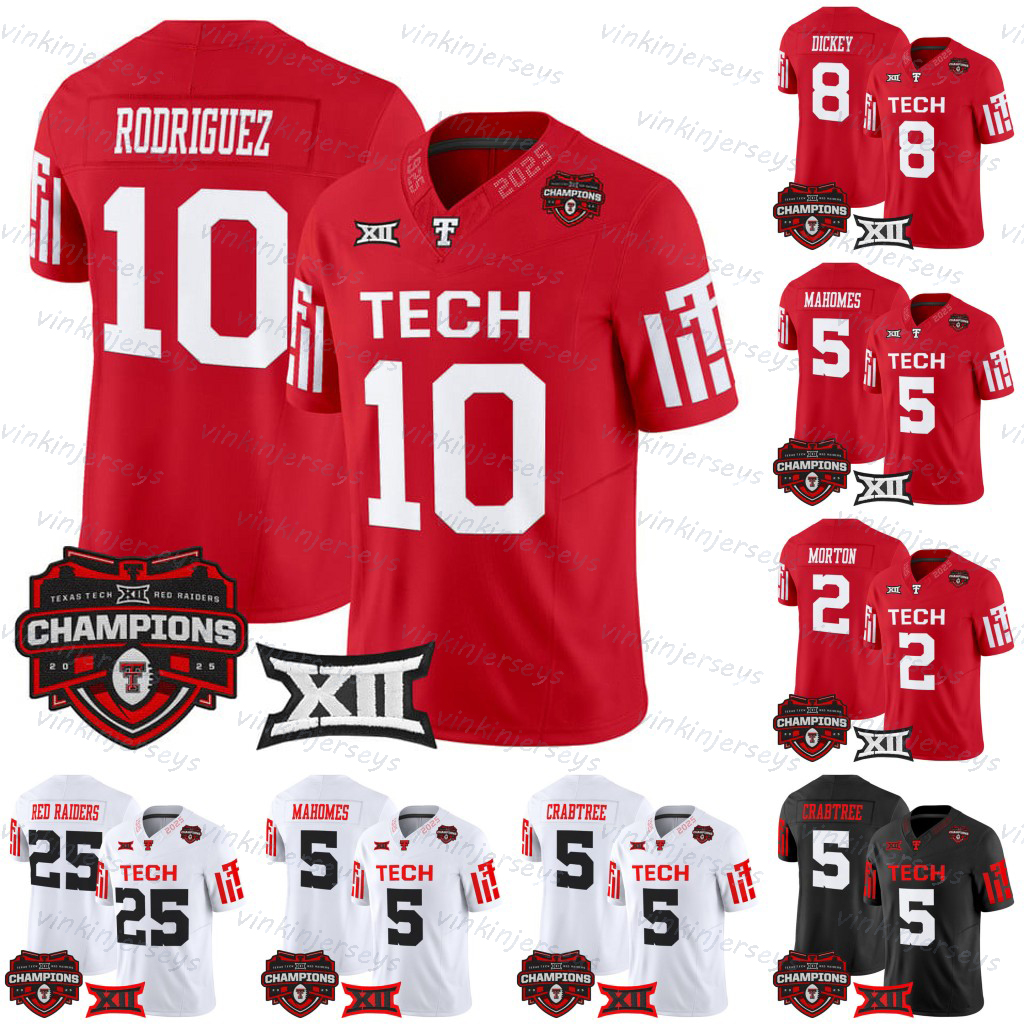 Texas Techs Red Raider 2025 Big 12 Champions Jersey Rodriguez Mahomes Morton Dickey Douglas Crabtree