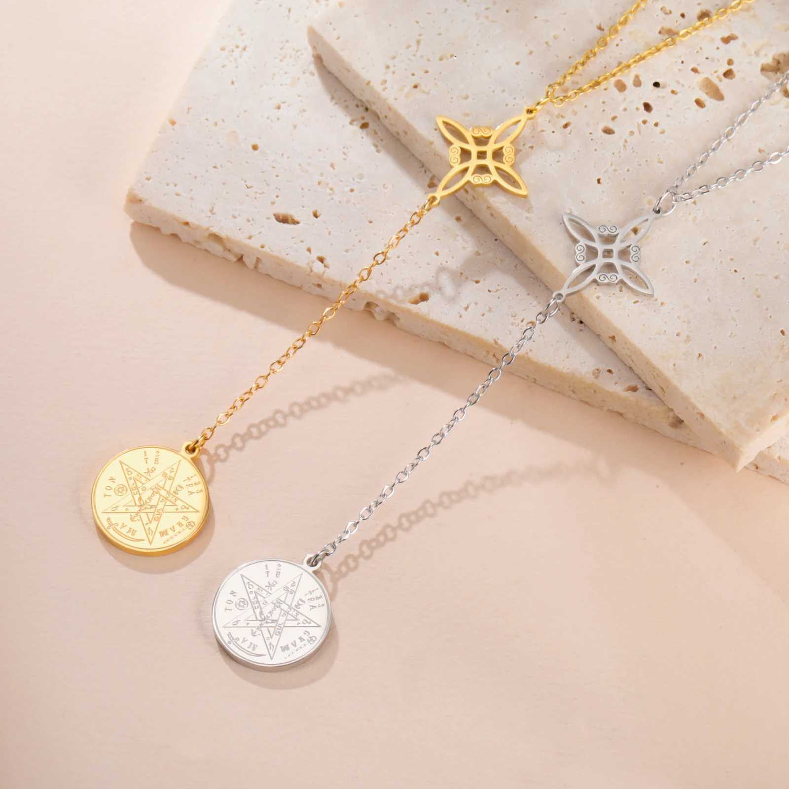 Skyrim Tetragrammaton Witch Knot Pendant Necklace Double Amulet Protection Stainless Steel Necklaces Pentagram Jewelry Gift M251211