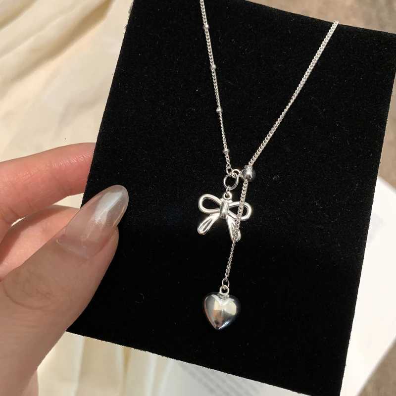 VENTFILLE 925 Sterling Silver Bowknot Necklace For Women Heart Tassels Bead Choker Adjustable Jewelry Dropshipping M251211