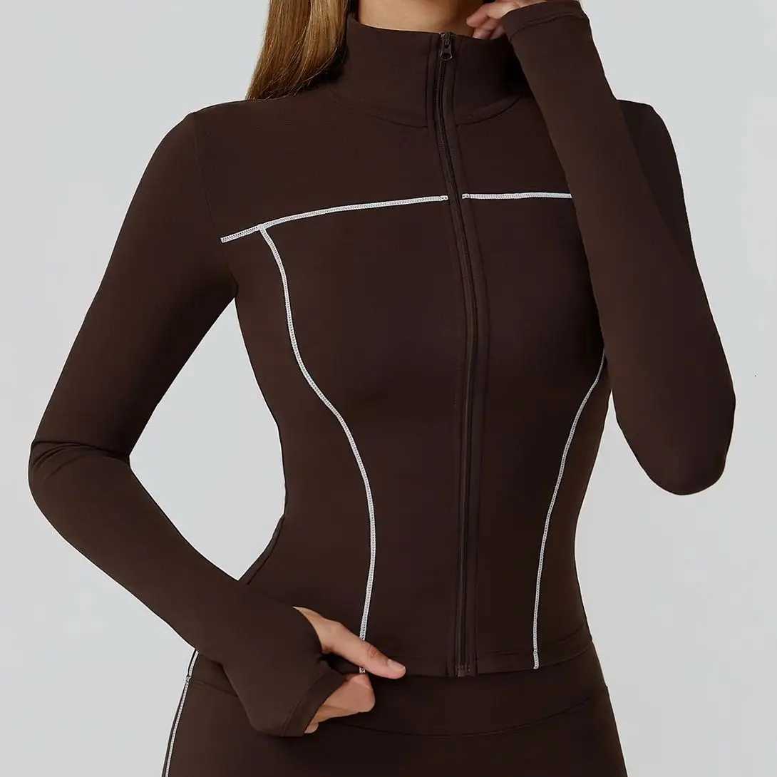Quick Dry Stand Up Collar Fitness Jacket For Womens Slim-Fit Zipper Yoga Wear Long Sleeve Windproof Outdoor Running Sports TopsT251211