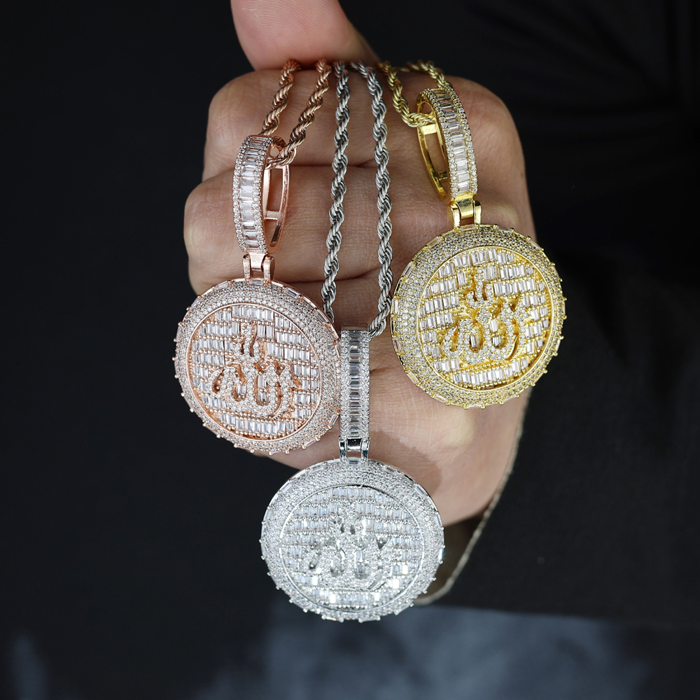 New Iced Out Bling Muslims Allah Pendant Necklace Silver Color Pave Zircon CZ Letter Charm Bling Men Hip Hop Jewelry