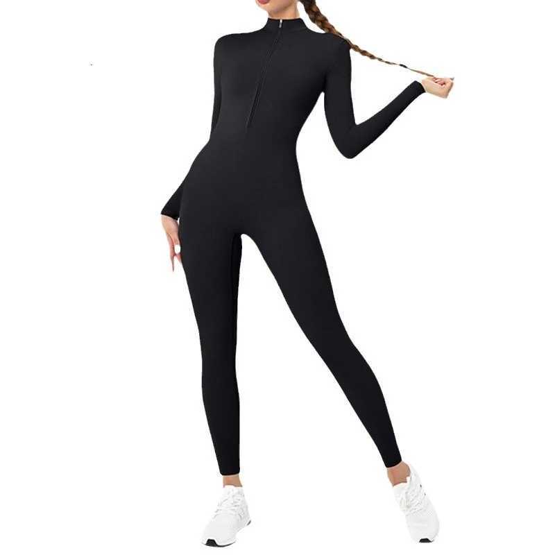 Womens Zippered Naked-Feel Long-Sleeve Yoga Bodysuit High-strength Long Pants Fitness Sports Jumpsuit Body-Sculpting OnesieT251211