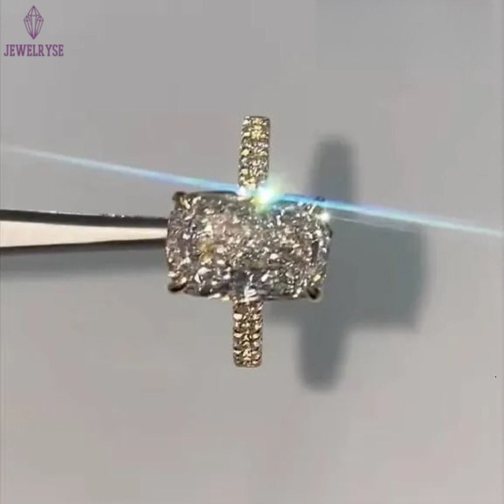 Gorgeous Engagement Rings 4ct Elongated Cushion Cathedral Setting S925 14K Gold Plated Wedding Moissanite Rings