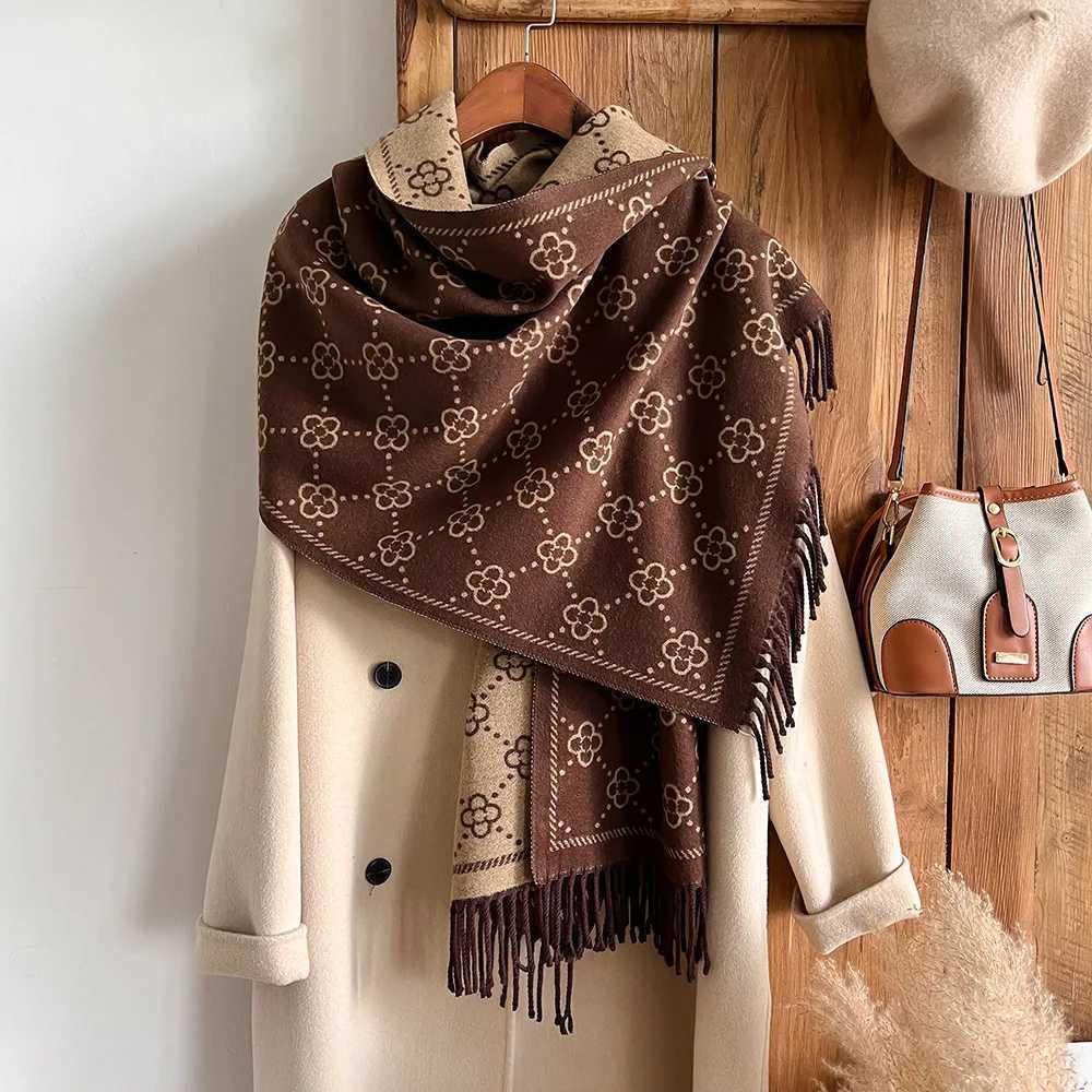 Tassel shawl with winter high-end feel versatile and simple outer layer jacquard imitation cashmere warm scarf Y251211